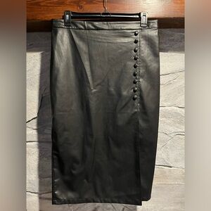 Vegan Leather Black Button-Detail Skirt